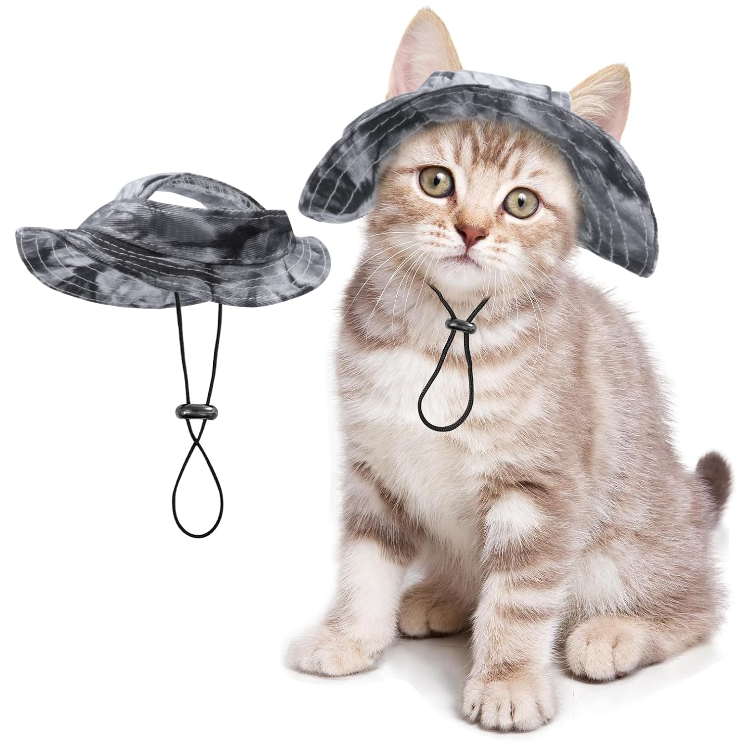 Pet Hat for Cats/Dogs with Ear Holes Sunscreen - Adjustable String Baseball Cap for Small and Medium Cats/Dogs Outdoor Party Costume Decoration (Black Small)