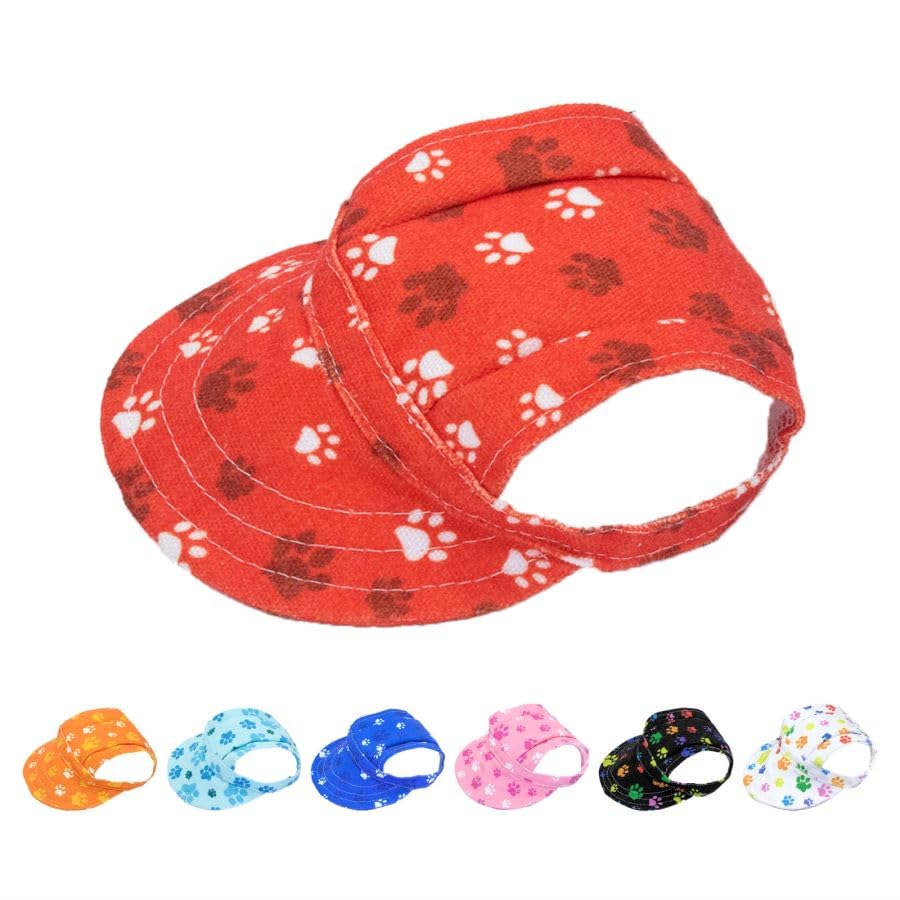 PET SHOW Dog Baseball Cap Dog Paw Print Peaked Cap Pet Sun Hats with Ear Holes Sport Hat for Small Medium Doggies Adjustable Drawstring Puppies Cats Visor Hat Girls Boys Red/XXS